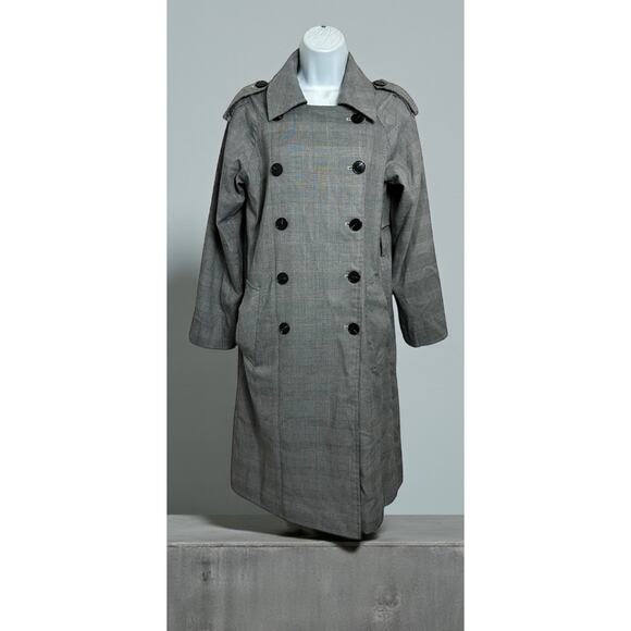 MO & Co. Trench Coat Sz S Glen Check Plaid Academia Business Wool Blend - Picture 2 of 7